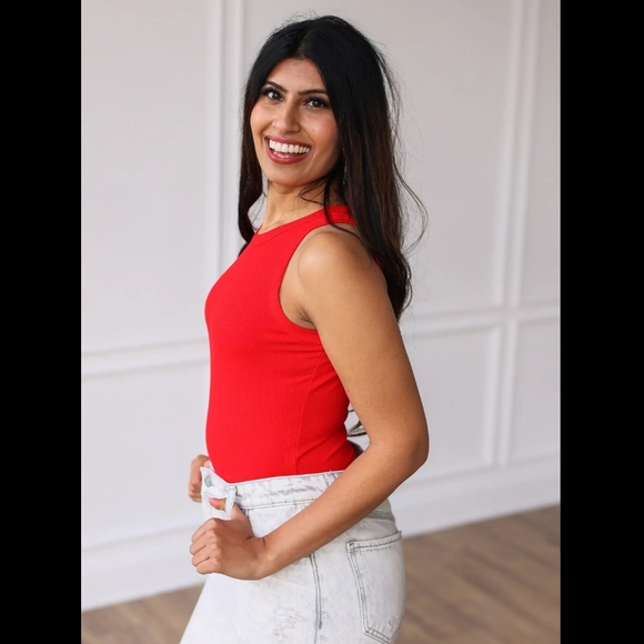 Grace+Emma Miss Americana Sleeveless Bodysuit in Red - 2X - Picture 3 of 5